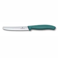 Нож столовый VICTORINOX Швейцарская классика | Swiss Classic, лезвие 11 см с волнистой кромкой, зелёный