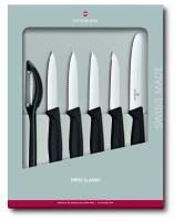 Набор из 6 кухонных приборов VICTORINOX Swiss Classic: 5 ножей, овощечистка, черная рукоять