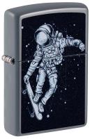 Зажигалка ZIPPO Космонавт-Скейтбордист со светло-серым покрытием | Skateboarding Astronaut Flat Grey, латунь/сталь, серая, 38x13x57 мм