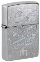 Зажигалка ZIPPO Гай Харви с покрытием поцарапанный хром | Guy Harvey Street Chrome, латунь/сталь, серебристая, 38x13x57 мм