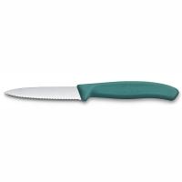 Нож для овощей VICTORINOX Швейцарская классика | Swiss Classic, лезвие 8 см с волнистой кромкой, зелёный