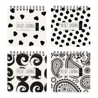 "POCKET JOURNAL" 105 х 105 мм, 60 Л, (4 ВИДA) НА ГРЕБНЕ "BLACK&WHITE" Белый/Чёрный