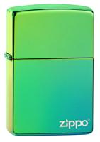 Зажигалка ZIPPO Logo с покрытием High Polish Teal, латунь/сталь, зелёная, глянцевая, 38x13x57 мм