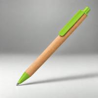 Ручка картонная пластиковая шариковая Эко 2.0, бежевый/зеленое яблоко