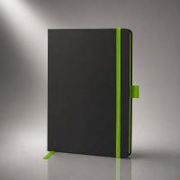 Блокнот ColorNote Black, твердая обложка A5, 80 листов, черный с зеленым яблоком