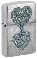 Зажигалка ZIPPO Корни любви с покрытием матовый хром | Rooted in Love Design Brushed Chrome, латунь/сталь, серебристая, 38x13x57 мм