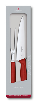 Набор для разделки мяса VICTORINOX Swiss Classic, нож 19 см и вилка 15 см, красная рукоять