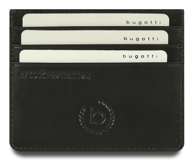 Портмоне для кредитных карт BUGATTI КОМЕТА | COMET, с защитой данных RFID, черное, натуральная воловья кожа, 10,2х0,2х8,2 см