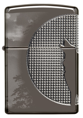 Зажигалка ZIPPO Armor™ Wolf с покрытием High Polish Black Ice®, латунь/сталь, чёрная, 38x13x57 мм