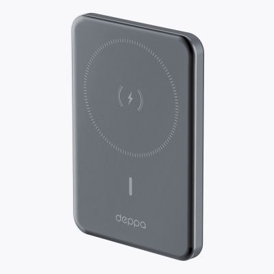 Внешний АКБ NRG MageSafe Alum 5000 мА-ч, 15Вт QI, серый, Deppa , размер 5000 mAh