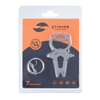 Мини-мультитул карманный Stinger, 68 x 41 мм, 7 функций, космонавт, нержавеющая сталь, серебристый, в блистере