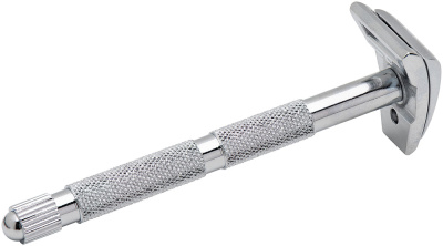 Станок контурный для бритья MERKUR 907C, глянцевое хромированное покрытие, прямой срез, короткая ручка, лезвие в комплекте (1 шт)
