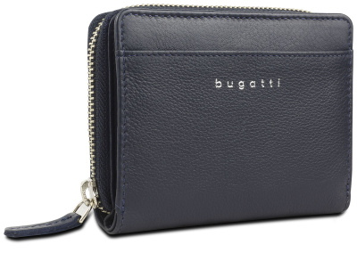 Кошелёк женский BUGATTI СУПЕР ЛЕДИ | LADY TOP, на молнии, тёмно-синий, натуральная воловья кожа, 12х2,5х9 см