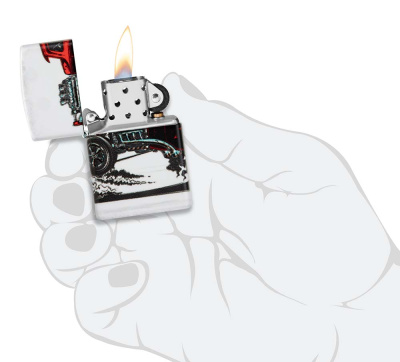 Зажигалка ZIPPO Hot Rod Design с покрытием 540 Matte, латунь/сталь, белая, матовая, 38x13x57 мм