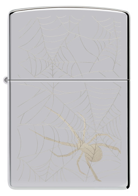 Зажигалка ZIPPO Паук с покрытием Глянцевый хром | Spider Design High Polish Chrome, латунь/сталь, серебристая, 38x13x57 мм