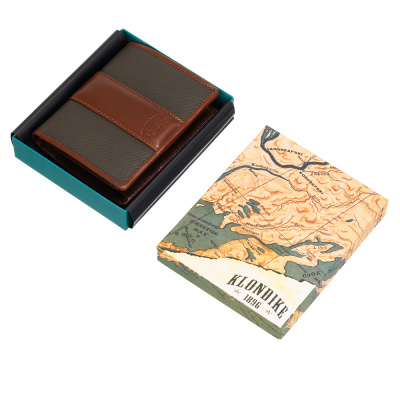Бумажник KLONDIKE "URBAN", натуральная кожа/канвас, оливковый/коричневый цвет, 9,5 х 12 х 2 см