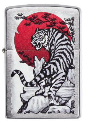 Зажигалка ZIPPO Азиатский тигр с покрытием матовый хром | Asian Tiger Brushed Chrome, латунь/сталь, серебристая, 38x13x57 мм