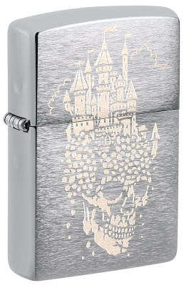 Зажигалка ZIPPO Замок черепа с покрытием матовый хром | Skull Castle Design Brushed Chrome, латунь/сталь, серебристая, 38x13x57 мм