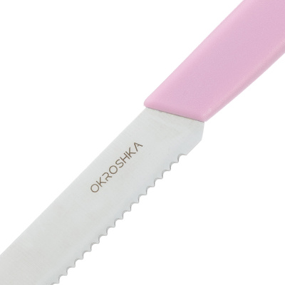 Нож cтоловый OKROSHKA САЛАТ, лезвие 11 см, с серрейторной заточкой, розовая ручка