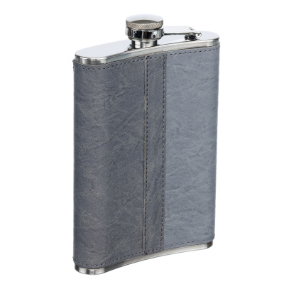 Фляга S.Quire 0,24 л, сталь+искусственная кожа, светло-серая