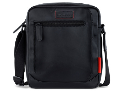 Сумка наплечная мужская BUGATTI КЛАРК | CLARK, чёрная, воловья кожа/полиэстер, 21х6,5х24 см, 3 л