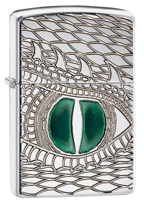 Зажигалка ZIPPO Armor™ Глаз дракона с покрытием Глянцевый хром | Dragon Eye High Polish Chrome, латунь/сталь, серебристая, 38x13x57 мм