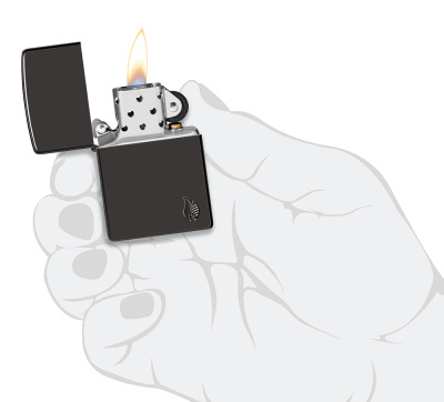 Зажигалка ZIPPO Armor® Пламя c глянцевым черным покрытием | Flame High Polish Black, латунь/сталь, черная, 38x13x57 мм
