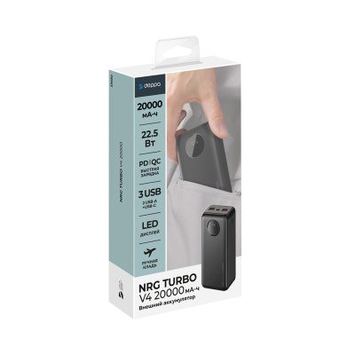 Внешний АКБ NRG Turbo V4 20000 мА-ч, дисплей, черный, Deppa , размер 20000 mAh
