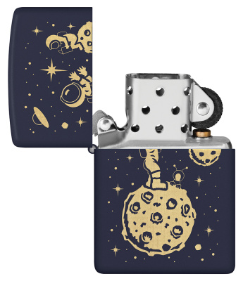 Зажигалка ZIPPO Lost in Space Design с покрытием Navy Matte, латунь/сталь, синяя, 38x13x57 мм