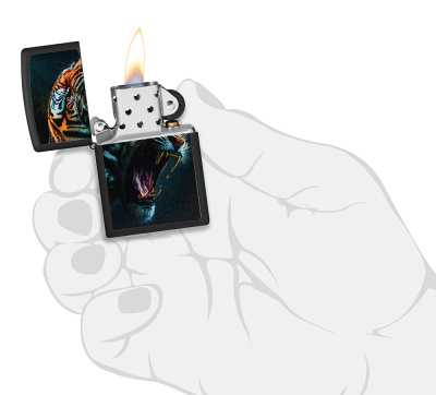 Зажигалка ZIPPO Tiger Roar Design с покрытием Black Matte, латунь/сталь, черная, 38x13x57 мм
