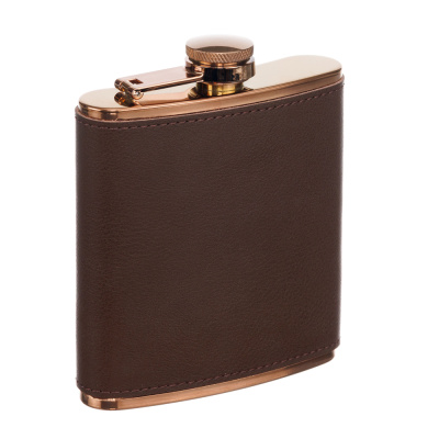 Фляга S.Quire 0,18 л, сталь+кожа спилок, коричневая