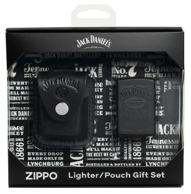 Набор ZIPPO Джек Дэниэлс | Jack Daniels®: зажигалка с черным матовым покрытием | Black Matte и кожаный чехол в подарочной коробке