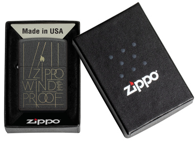 Зажигалка ZIPPO Line Art с покрытием Black Crackle™, латунь/сталь, чёрная, матовая, 38x13x57 мм