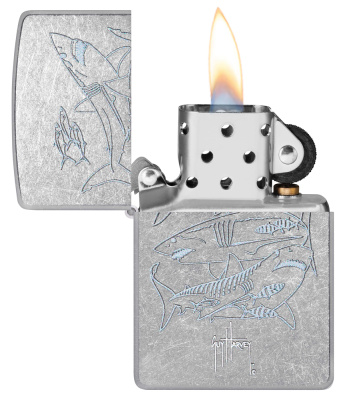 Зажигалка ZIPPO Гай Харви с покрытием поцарапанный хром | Guy Harvey Street Chrome, латунь/сталь, серебристая, 38x13x57 мм