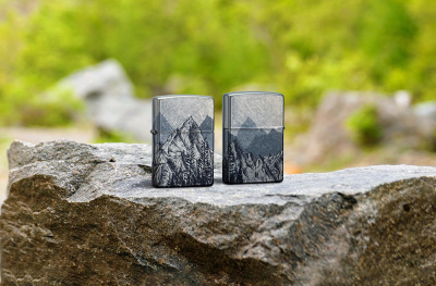 Зажигалка ZIPPO Mountain Sketch с покрытием 540 Tumbled Chrome, латунь/сталь, разноцветная, 38x13x57 мм