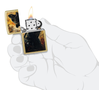 Зажигалка ZIPPO Grizzly Roar Design с покрытием Street Brass, латунь/сталь, золотистая, 38x13x57 мм