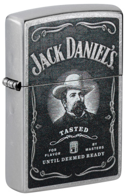 Зажигалка ZIPPO Джек Дэниэлс с покрытием поцарапанный хром | Jack Daniels® Street Chrome, латунь/сталь, серебристая, 38x13x57 мм