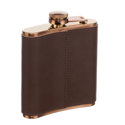 Фляга S.Quire 0,18 л, сталь+кожа спилок, коричневая