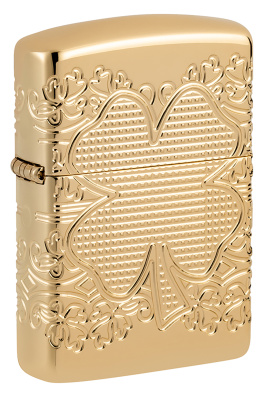 Зажигалка ZIPPO Armor® Lucky Clover с покрытием High Polish Gold Plate, латунь/сталь, золотистая, 38x13x57 мм