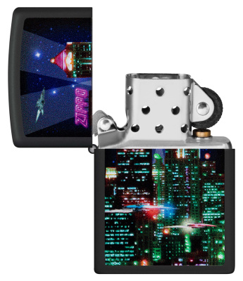 Зажигалка ZIPPO Кибергород с черным матовым покрытием | Cyber City Black Matte, латунь/сталь, черная 38x13x57 мм