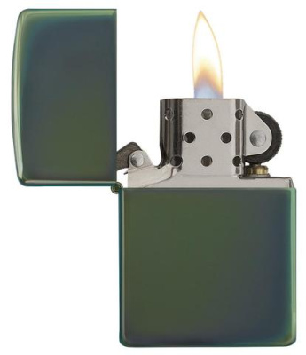 Зажигалка ZIPPO классическая с глянцевым зеленым покрытием | Classic High Polish Green, латунь/сталь, зелёная, глянцевая, 38x13x57 мм