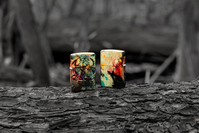 Зажигалка ZIPPO Нарисованный тигр с покрытием Искусственно состаренная латунь | Painted Tiger 540 Tumbled Brass,латунь/сталь,разноцветная, 38x13x57 мм