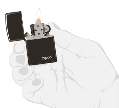 Зажигалка ZIPPO Classic с покрытием Ebony™, латунь/сталь, чёрная с логотипом, глянцевая, 38x13x57 мм