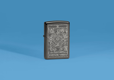 Зажигалка ZIPPO Wheel Of Fortune с покрытием High Polish Black, латунь/сталь, черная, глянцевая, 38x13x57 мм