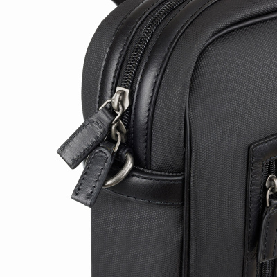 Портфель KLONDIKE "URBAN", натуральная кожа/канвас, черный цвет, 39 х 30 х 10 см
