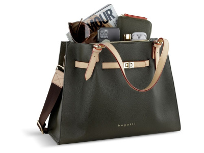 Сумка наплечная женская BUGATTI ЭЛЛА | ELLA, оливковая, полиуретан, 37,5х13,5х28 см