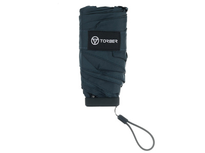 Зонт складной женский TORBER, механика, 5 сложений, синий, каркас алюминий, эпонж, пластиковая ручка, диаметр 91 см