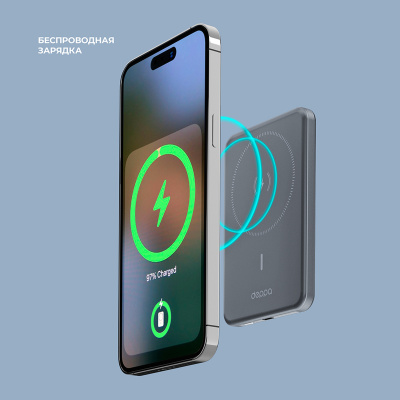 Внешний АКБ NRG MageSafe Alum 5000 мА-ч, 15Вт QI, серый, Deppa , размер 5000 mAh