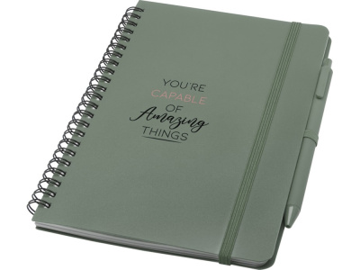 Блокнот Thalaasa формата А5 в твердой обложке из океанического пластика с шариковой ручкой - Зеленый яркий