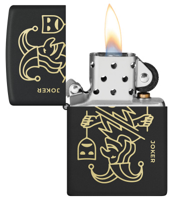 Зажигалка ZIPPO Джокер с маской с черным матовым покрытием | Masked Joker Design Black Matte, латунь/сталь, черная, 38x13x57 мм